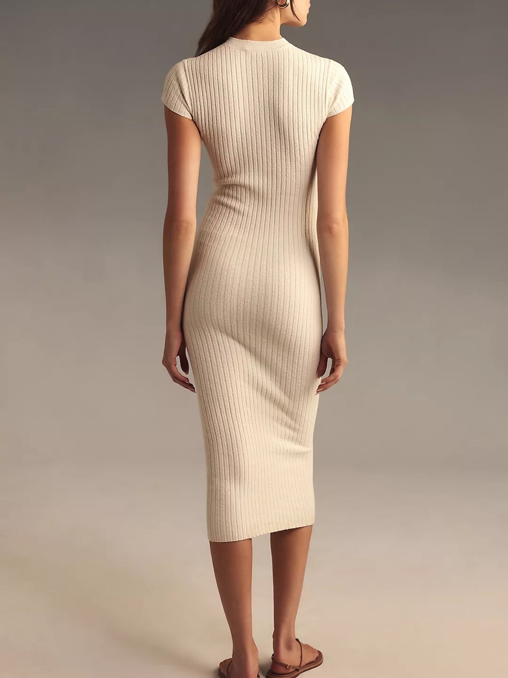 NWT Good American Sz M Ribbed Terry Midi Dress Cream $179 MSRP - Picture 2 of 8